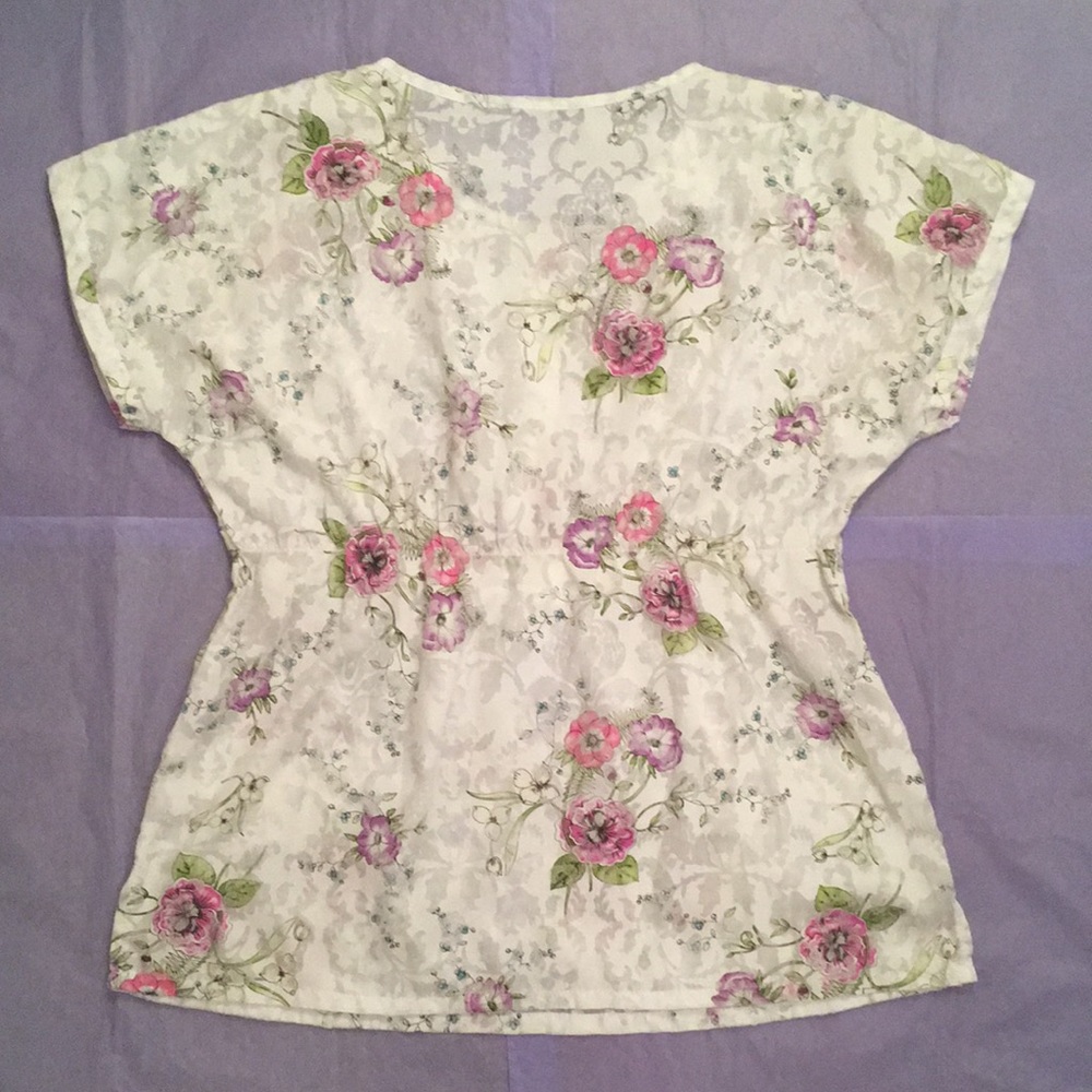 Los Angeles Rose Floral Scrub Top Size Large - Picture 2 of 2
